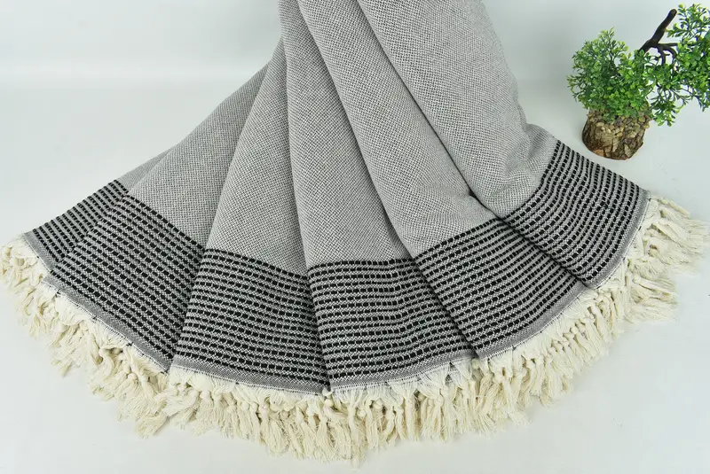 Boho Throw Blankets, Tablecloth, Bridesmaid Gifts, Halloween Blanket, Turkish Tablecloth, 96x92 Cotton Striped Towel, Shower Curtain, Couch Blanket - 4