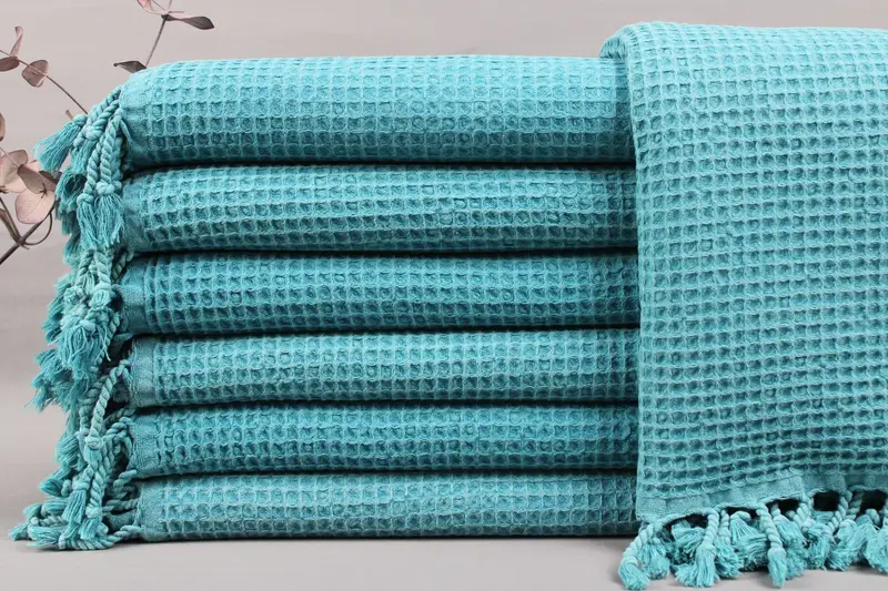Organic Towel Bath Waffle Petrol Blue, 36x67 Inches