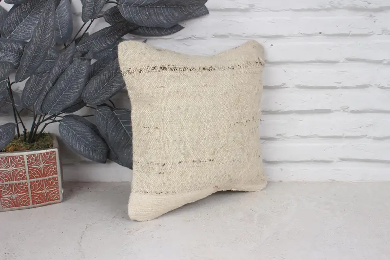 Pattern Throw Cushion Case, Pillow Cover, 12x12 Beige Pillow Sham, Accent Cushion Case, Kilim Pillow Cover, Throw Kilim Pillow, Pillow for Couch - 3