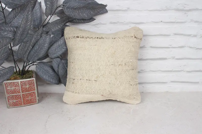 Pattern Throw Cushion Case, Pillow Cover, 12x12 Beige Pillow Sham, Accent Cushion Case, Kilim Pillow Cover, Throw Kilim Pillow, Pillow for Couch - 1