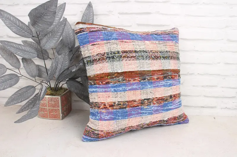 18x18 Blue Cushion Cover, Kilim Pillow Cover, Pillow Cover, Handwoven Pillow Cover Cushion, Turkish Kilim Pillow, Kilim Cushion Sham - 3