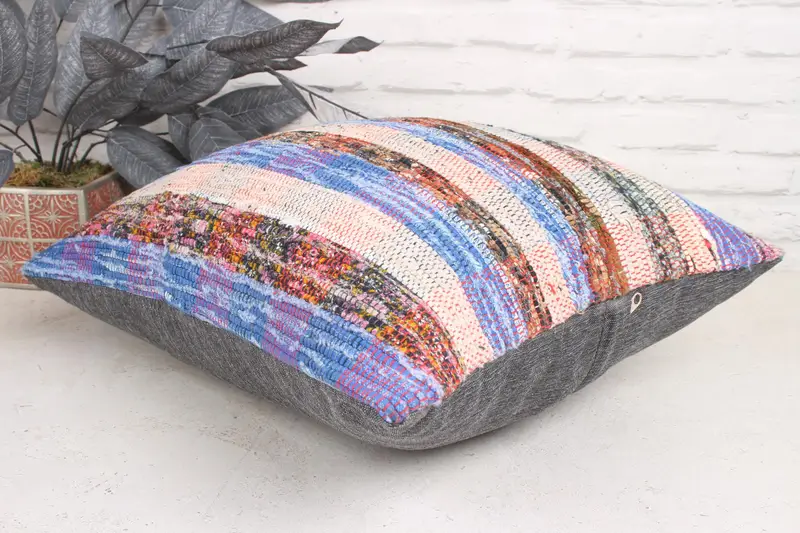 18x18 Blue Cushion Cover, Kilim Pillow Cover, Pillow Cover, Handwoven Pillow Cover Cushion, Turkish Kilim Pillow, Kilim Cushion Sham - 6