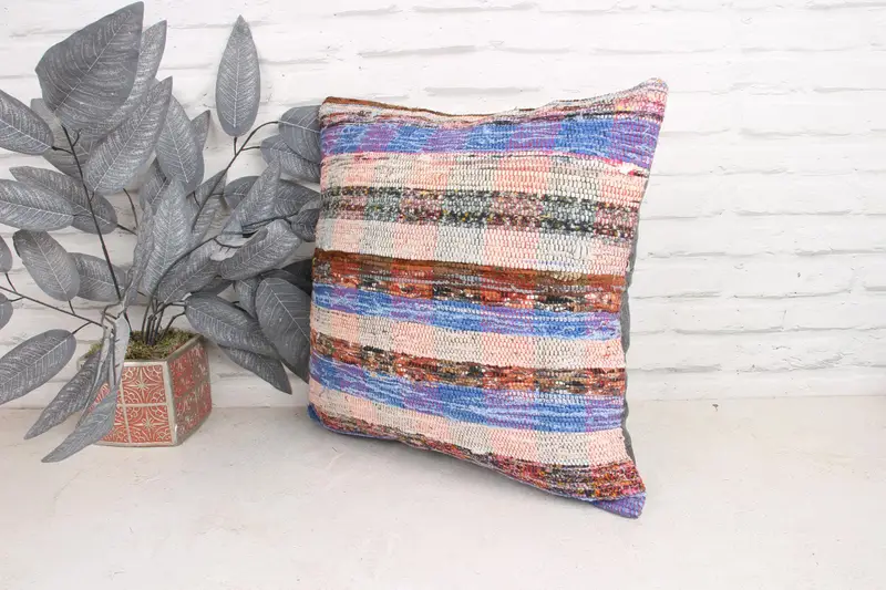 18x18 Blue Cushion Cover, Kilim Pillow Cover, Pillow Cover, Handwoven Pillow Cover Cushion, Turkish Kilim Pillow, Kilim Cushion Sham - 4