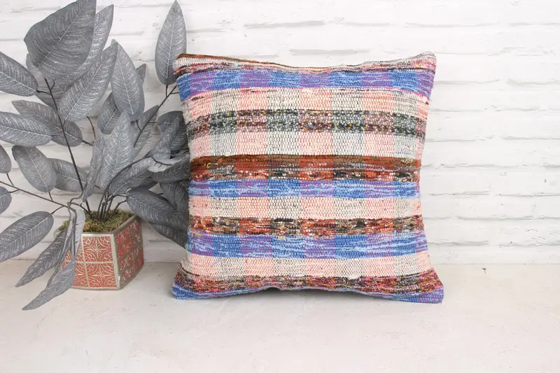18x18 Blue Cushion Cover, Kilim Pillow Cover, Pillow Cover, Handwoven Pillow Cover Cushion, Turkish Kilim Pillow, Kilim Cushion Sham - 1