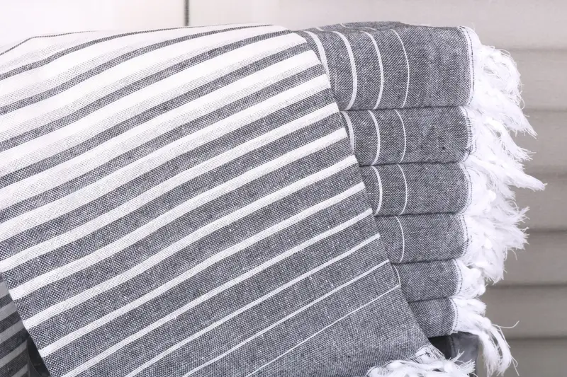 Bridal Shower Gift Beige-Black Cotton Striped Towel, 40x69 Inches