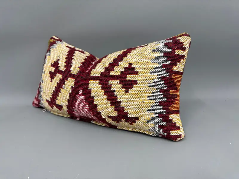 Ethnical Kilim Rug Pillow, Kilim Pillow, Cushion Case, Nomadic Pillow Cover, Kilim Pillow Cover, 10x20 Yellow Cushion Cover - 3