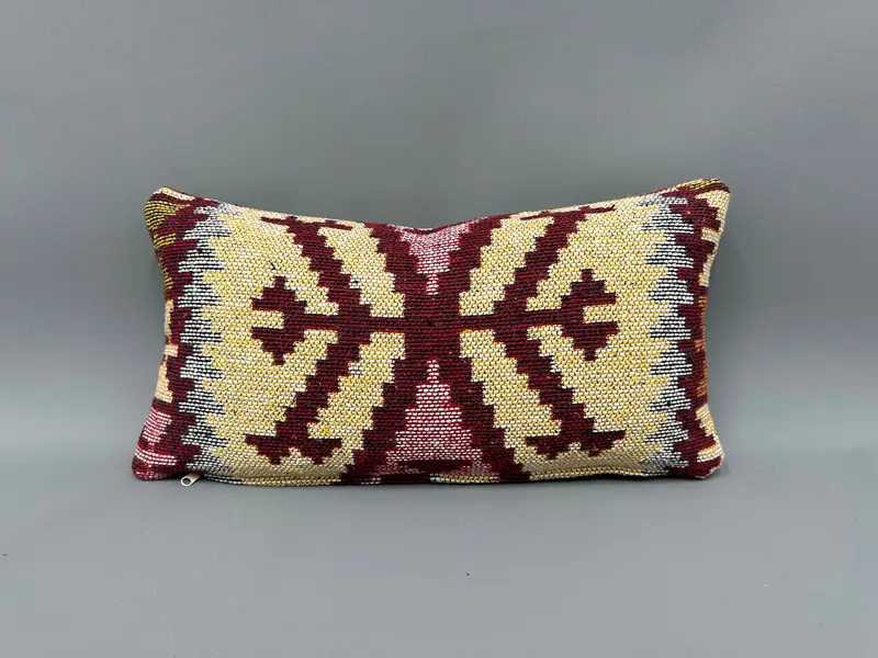 Ethnical Kilim Rug Pillow, Kilim Pillow, Cushion Case, Nomadic Pillow Cover, Kilim Pillow Cover, 10x20 Yellow Cushion Cover - 4
