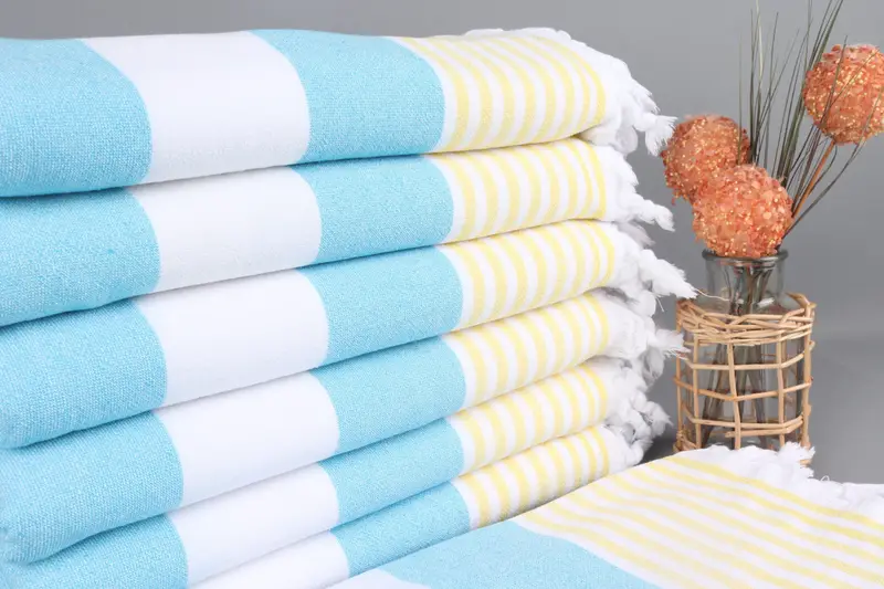 Personalized Terry Towel Turquoise-Yellow Striped 36x67 Inches