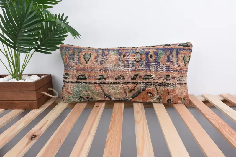 Ethnic Pillow Cover, Bed Cushion, Turkish Pillow, Cushion Case, Handmade Kilim Cushion, Pillow for Couch, 12x24 Beige Cushion - 1