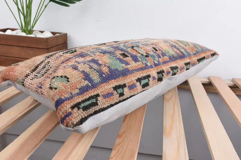 Ethnic Pillow Cover, Bed Cushion, Turkish Pillow, Cushion Case, Handmade Kilim Cushion, Pillow for Couch, 12x24 Beige Cushion - 6