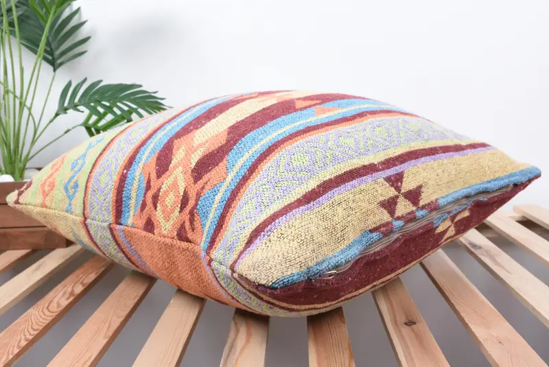 Handmade Kilim Cushion, 24x24 Green Pillow, Vintage Kilim Pillow, Pillow Sham, Knitted Cushion, Pillow for Couch, Southwestern Pillow Case - 6