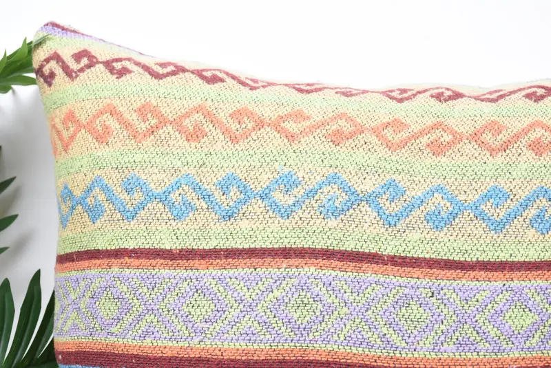 Handmade Kilim Cushion, 24x24 Green Pillow, Vintage Kilim Pillow, Pillow Sham, Knitted Cushion, Pillow for Couch, Southwestern Pillow Case - 2