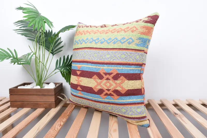 Handmade Kilim Cushion, 24x24 Green Pillow, Vintage Kilim Pillow, Pillow Sham, Knitted Cushion, Pillow for Couch, Southwestern Pillow Case - 5