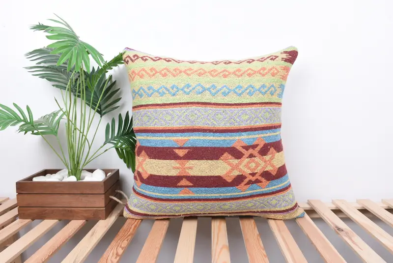 Handmade Kilim Cushion, 24x24 Green Pillow, Vintage Kilim Pillow, Pillow Sham, Knitted Cushion, Pillow for Couch, Southwestern Pillow Case - 1