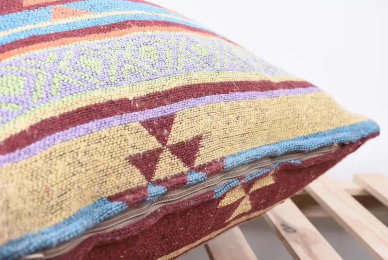 Handmade Kilim Cushion, 24x24 Green Pillow, Vintage Kilim Pillow, Pillow Sham, Knitted Cushion, Pillow for Couch, Southwestern Pillow Case - 7