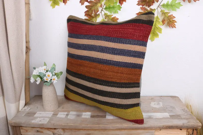 Chair Pillow Case, 18x18 Brown Pillow, Bed Pillow, Kilim Pillow Cover, Handmade Kilim Cushion, Pillow for Couch, Pillow Sham - 4