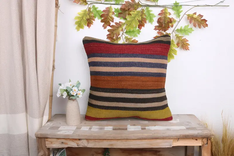Chair Pillow Case, 18x18 Brown Pillow, Bed Pillow, Kilim Pillow Cover, Handmade Kilim Cushion, Pillow for Couch, Pillow Sham - 1