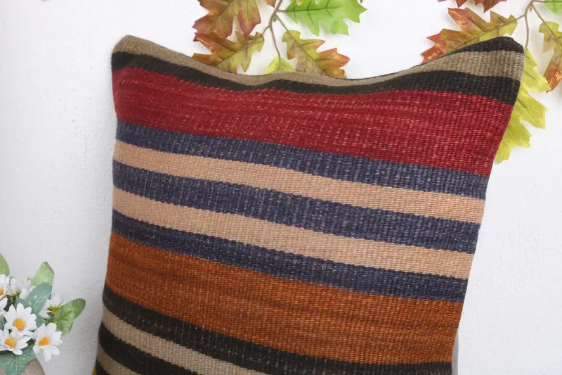 Chair Pillow Case, 18x18 Brown Pillow, Bed Pillow, Kilim Pillow Cover, Handmade Kilim Cushion, Pillow for Couch, Pillow Sham - 5