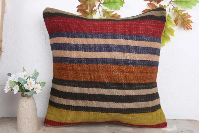 Chair Pillow Case, 18x18 Brown Pillow, Bed Pillow, Kilim Pillow Cover, Handmade Kilim Cushion, Pillow for Couch, Pillow Sham - 2