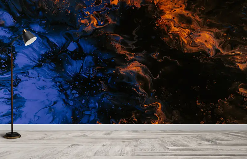 Çağdaş Turuncu ve Mavi Mermer Alkol Mürekkebi Baskılı Duvar Kağıdı