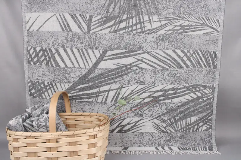 Personalized Dark Gray Floral Patterned Turkish Cotton Beach Towel, 38x77 Inches