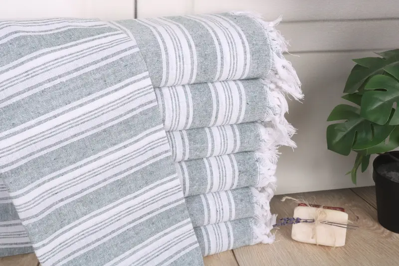 Dark Green Cotton Towel Striped Bridesmaid Gift, 32x67 Inches