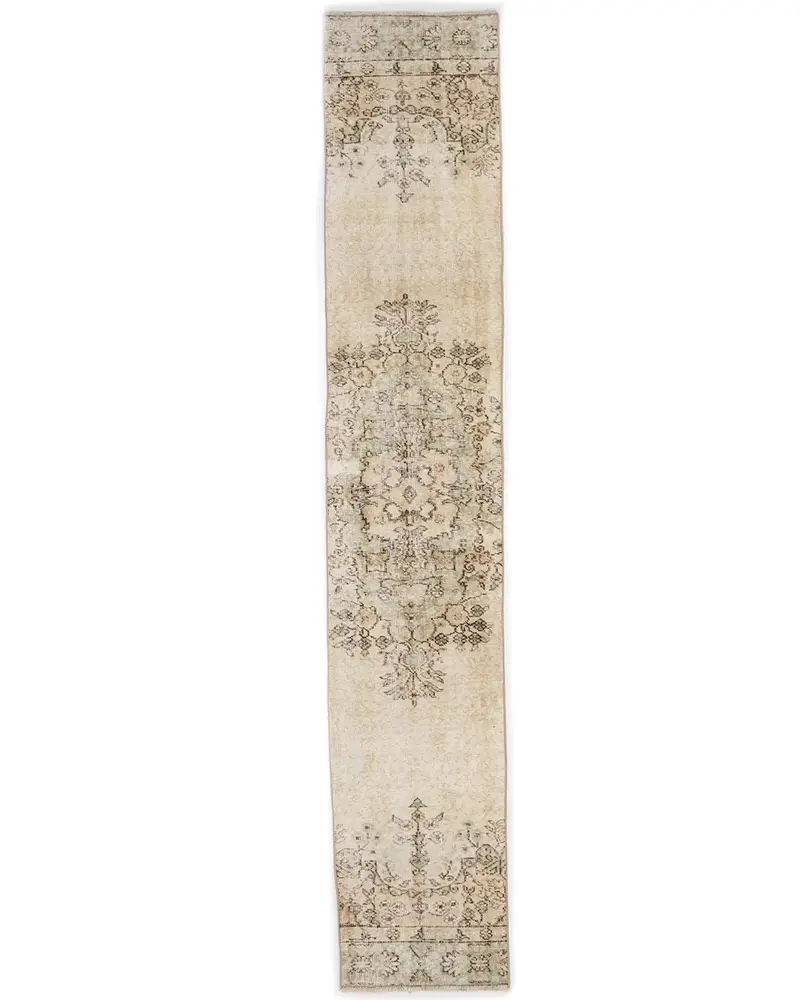 エレガントなベージュ&グリーンのパッチワークラグ、1.6x9.2フィート