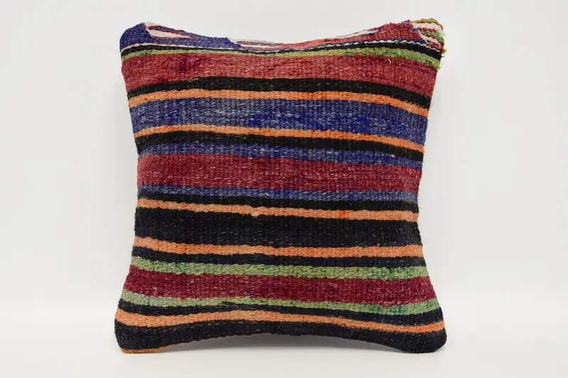Turkish Outdoor Striped Pillowcase, TexturedBlue Gift 12x12 inch Rustic Pillow Case - 1