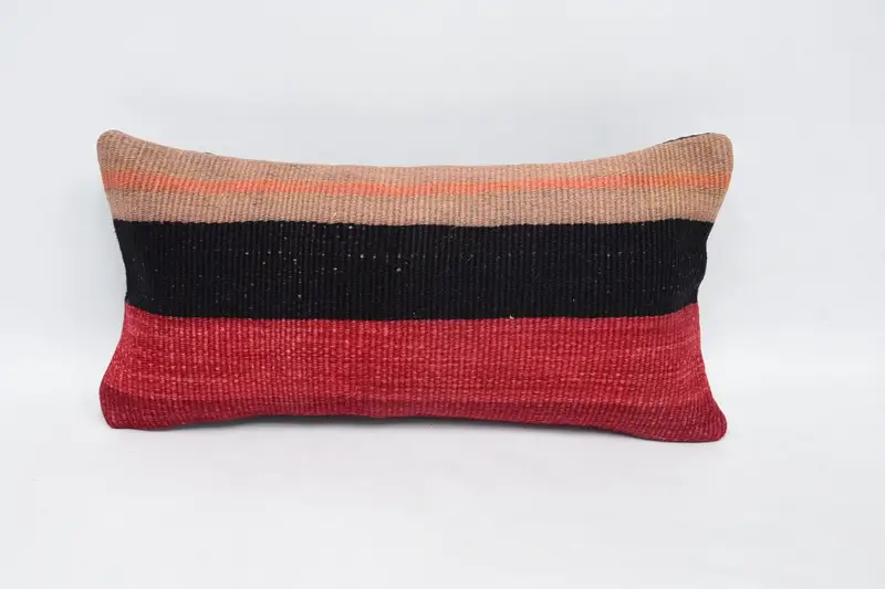Gift Pillow, Ikat Cushion Case, Boho Chic Cushion Cover, Turkish Kilim Pillow, Cushion Cover, 8x16 Red Cushion, Vintage Kilim Pillow - 1
