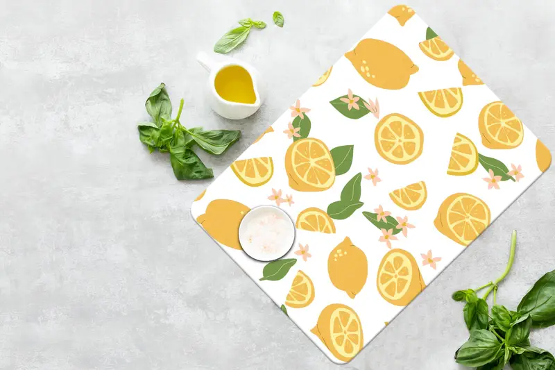 レモン柄ガラスまな板 イエローデザイン キッチンエッセンシャル