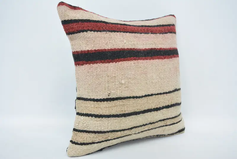 Neutral Throw Pillow, Car Pillow, Cushion, Antique Pillows, 16x16 Beige Cushion Case, Home Decor Pillow, Turkish Kilim Pillow - 3