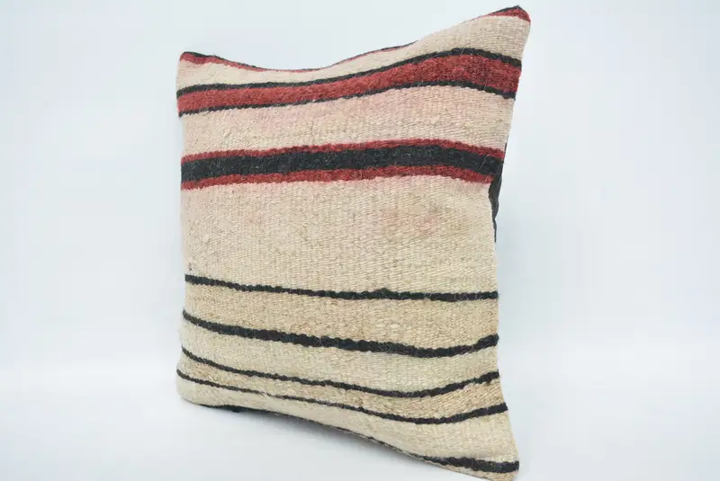 Neutral Throw Pillow, Car Pillow, Cushion, Antique Pillows, 16x16 Beige Cushion Case, Home Decor Pillow, Turkish Kilim Pillow - 4