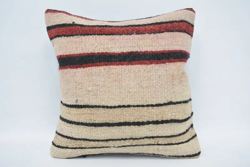 Neutral Throw Pillow, Car Pillow, Cushion, Antique Pillows, 16x16 Beige Cushion Case, Home Decor Pillow, Turkish Kilim Pillow - 1