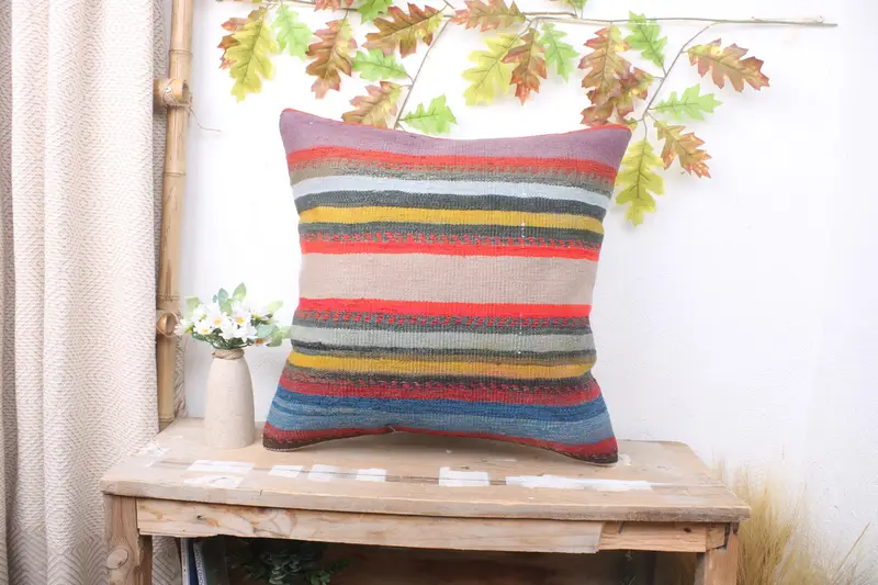Home Decor Pillow, Pillow Cover, Turkish Bench Pillow Case, Kilim Pillow, 20x20 Blue Cushion Case, Accent Pillow Cover, Pillow for Couch - 1