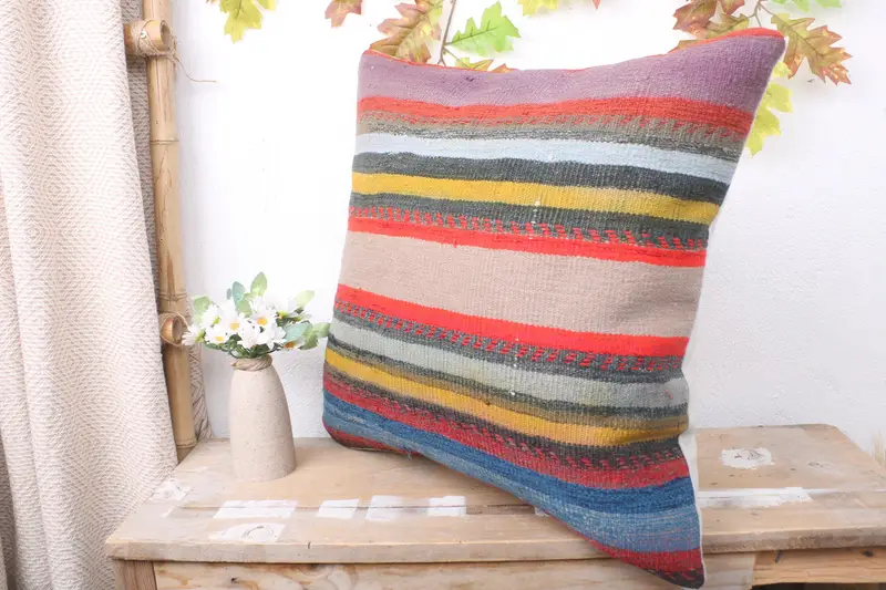 Home Decor Pillow, Pillow Cover, Turkish Bench Pillow Case, Kilim Pillow, 20x20 Blue Cushion Case, Accent Pillow Cover, Pillow for Couch - 4