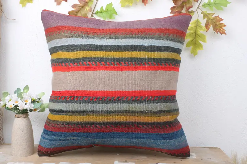 Home Decor Pillow, Pillow Cover, Turkish Bench Pillow Case, Kilim Pillow, 20x20 Blue Cushion Case, Accent Pillow Cover, Pillow for Couch - 2