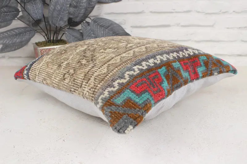 Kilim Pillow Cover, Interior Designer Pillow, Bench Pillow Cover, Rustic Cushion Cover, Pillow, Ikat Pillow Case, Turkish Pillow, 16x16 Brown Pillow - 6
