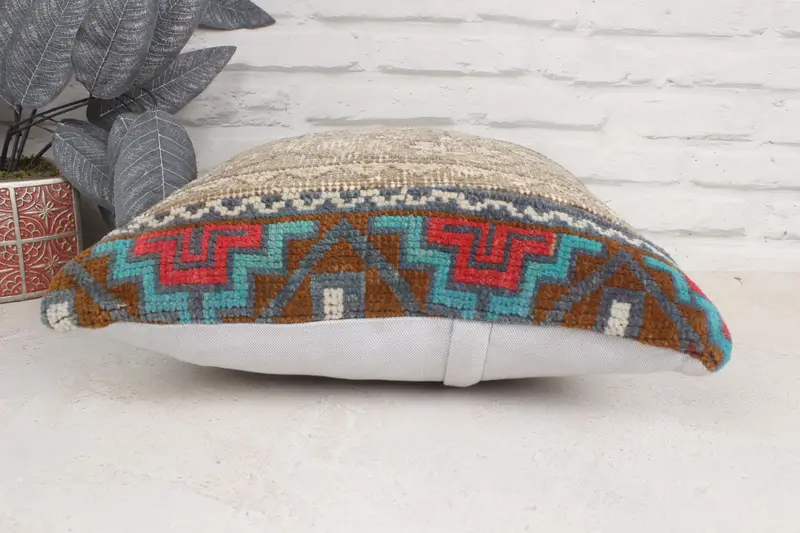 Kilim Pillow Cover, Interior Designer Pillow, Bench Pillow Cover, Rustic Cushion Cover, Pillow, Ikat Pillow Case, Turkish Pillow, 16x16 Brown Pillow - 5