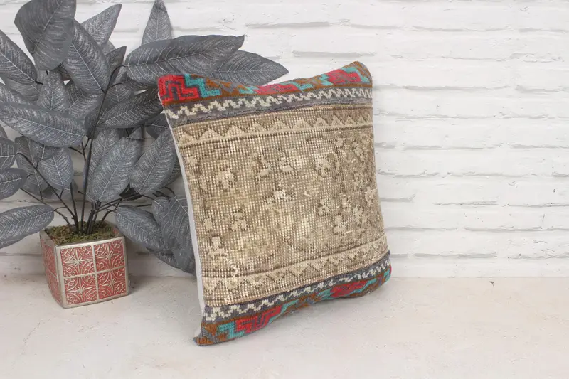 Kilim Pillow Cover, Interior Designer Pillow, Bench Pillow Cover, Rustic Cushion Cover, Pillow, Ikat Pillow Case, Turkish Pillow, 16x16 Brown Pillow - 3