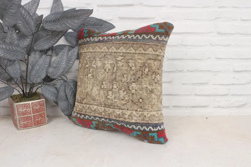 Kilim Pillow Cover, Interior Designer Pillow, Bench Pillow Cover, Rustic Cushion Cover, Pillow, Ikat Pillow Case, Turkish Pillow, 16x16 Brown Pillow - 4