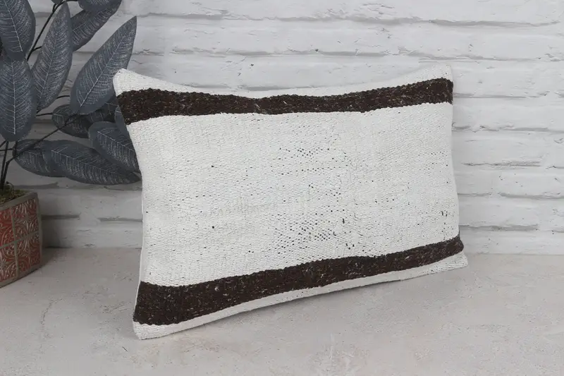 Throw Kilim Pillow, 12x20 White Pillow Sham, Decorative Bolster Pillow Case, Handmade Kilim Cushion, Vintage Kilim Pillow, Cushion Case - 3