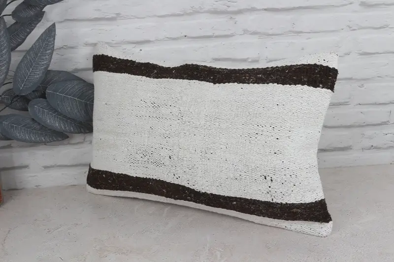 Throw Kilim Pillow, 12x20 White Pillow Sham, Decorative Bolster Pillow Case, Handmade Kilim Cushion, Vintage Kilim Pillow, Cushion Case - 4