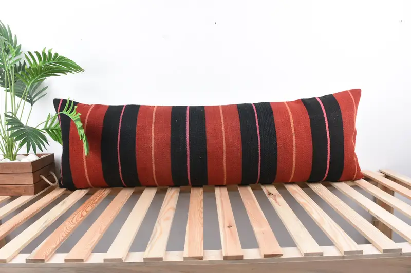 Home Decor Pillow, 16x48 Orange Cushion, Handwoven Cushion Case, Pillow, Kilim Pillow, Ethnical Kilim Rug Pillow, Outdoor Throw Cushion Case - 1