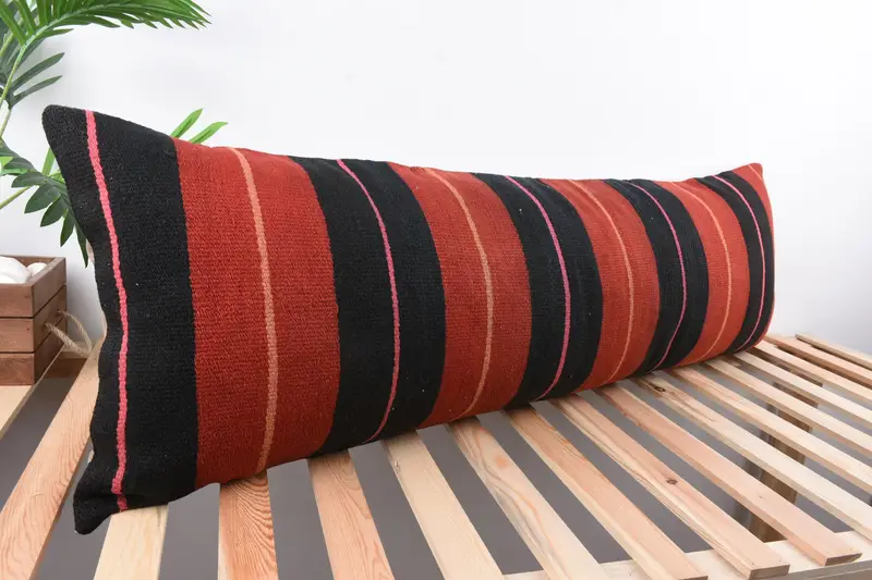 Home Decor Pillow, 16x48 Orange Cushion, Handwoven Cushion Case, Pillow, Kilim Pillow, Ethnical Kilim Rug Pillow, Outdoor Throw Cushion Case - 4