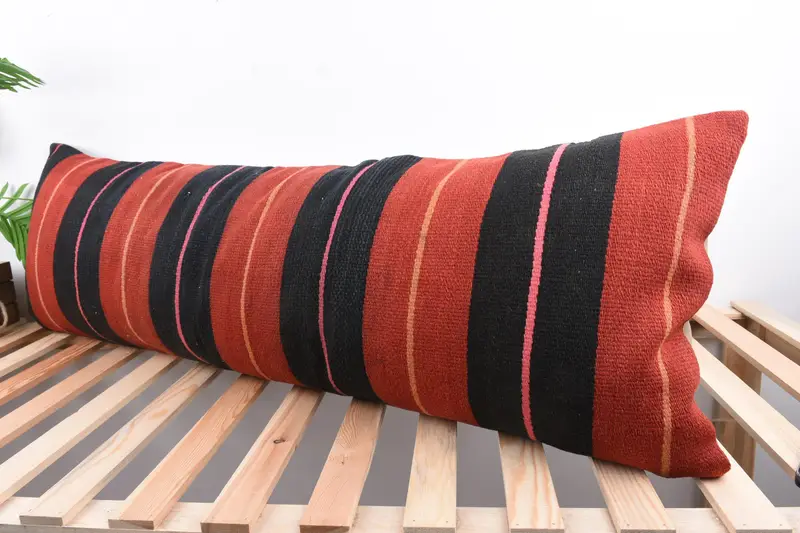Home Decor Pillow, 16x48 Orange Cushion, Handwoven Cushion Case, Pillow, Kilim Pillow, Ethnical Kilim Rug Pillow, Outdoor Throw Cushion Case - 5