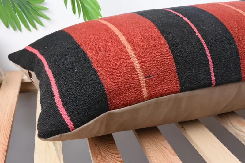 Home Decor Pillow, 16x48 Orange Cushion, Handwoven Cushion Case, Pillow, Kilim Pillow, Ethnical Kilim Rug Pillow, Outdoor Throw Cushion Case - 6