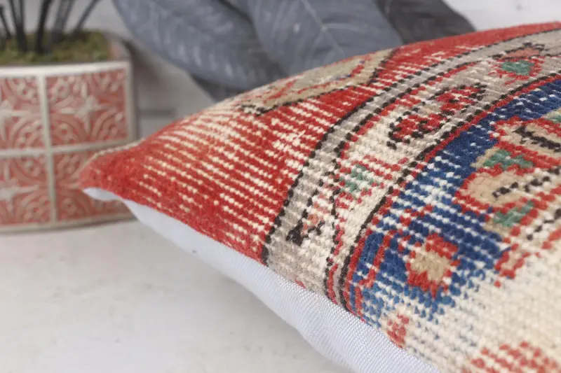 Kilim Cushion Sham, Tapestry Pillow Cover, Cushion, Vintage Kilim Pillow, Farmhouse Cushion, Boho Pillow Sham Cover, 14x14 Red Pillow - 7