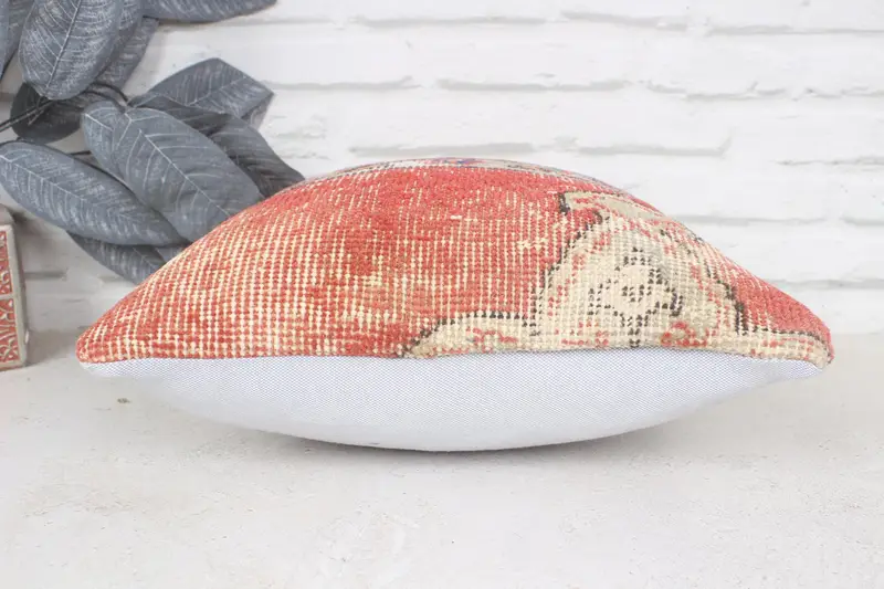Kilim Cushion Sham, Tapestry Pillow Cover, Cushion, Vintage Kilim Pillow, Farmhouse Cushion, Boho Pillow Sham Cover, 14x14 Red Pillow - 5