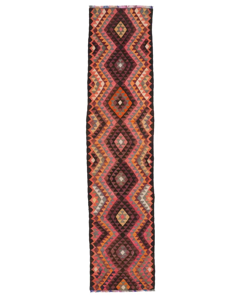 鮮やかなレインボーラグ、2.8x11.9フィートのパッチワークデザイン