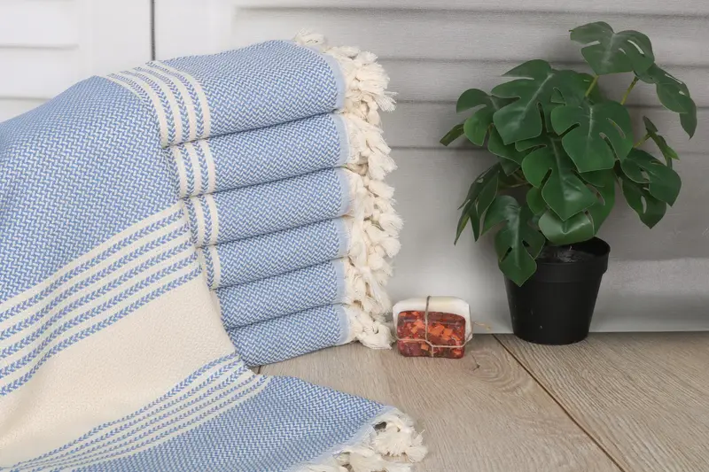 Striped Turkish Beach Towel Parliament Blue Cotton, Bachelorette Gift, 40x71